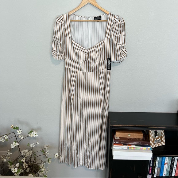 NWT Danielle Bernstein Striped Puff Sleeve Midi Dress 10 - Picture 6 of 11